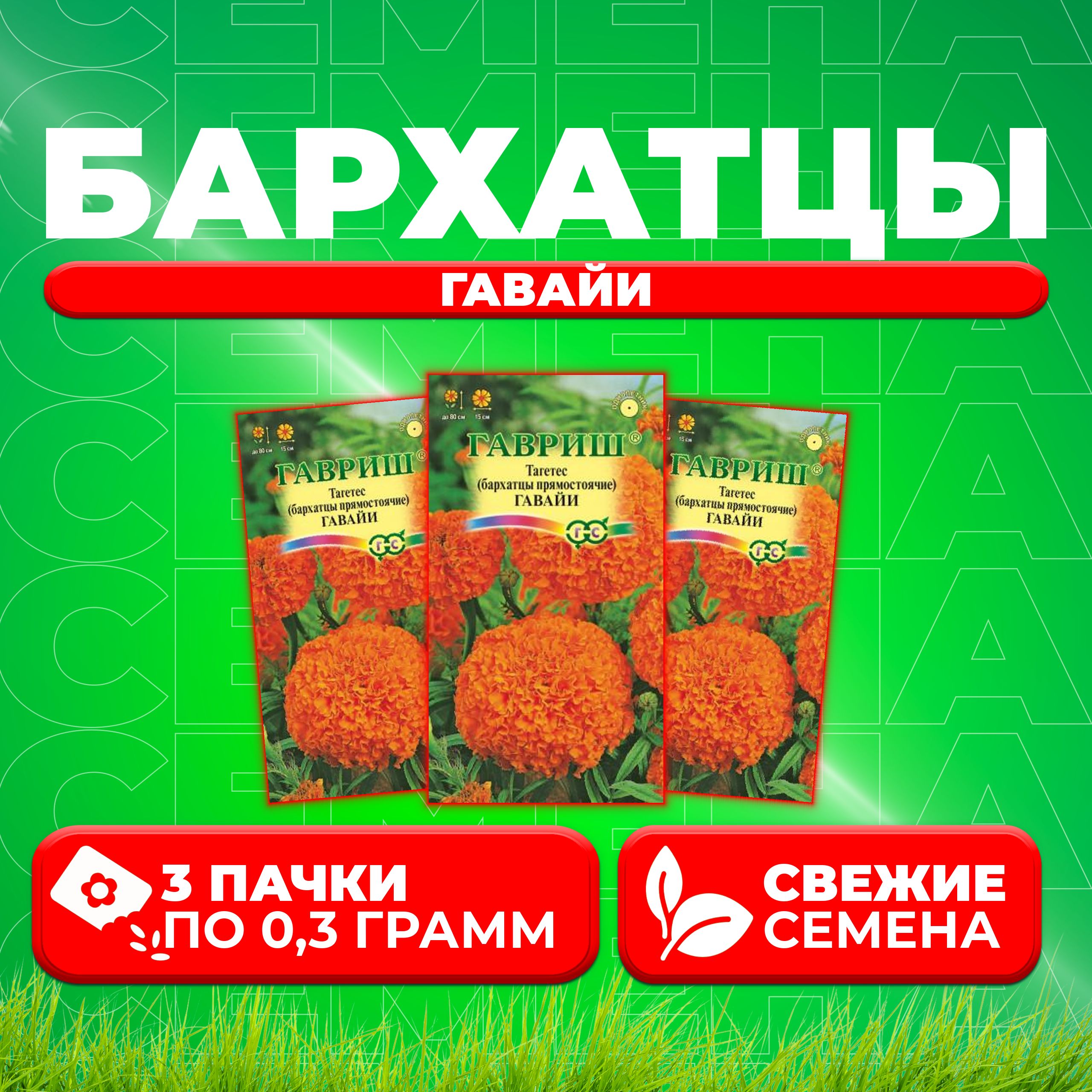 Семена Бархатцы прямостоячие тагетес Гавайи, 0,3г, Гавриш, Цветочная коллекция 3 уп
Семена Бархатцы прямостоячие тагетес Гавайи, 0,3г, Гавриш, Цветочная коллекция 3 уп
