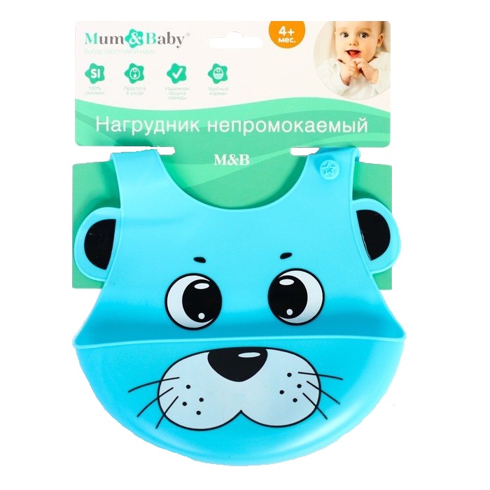 фото Нагрудник силиконовый mum&baby морской кот, цвет голубой