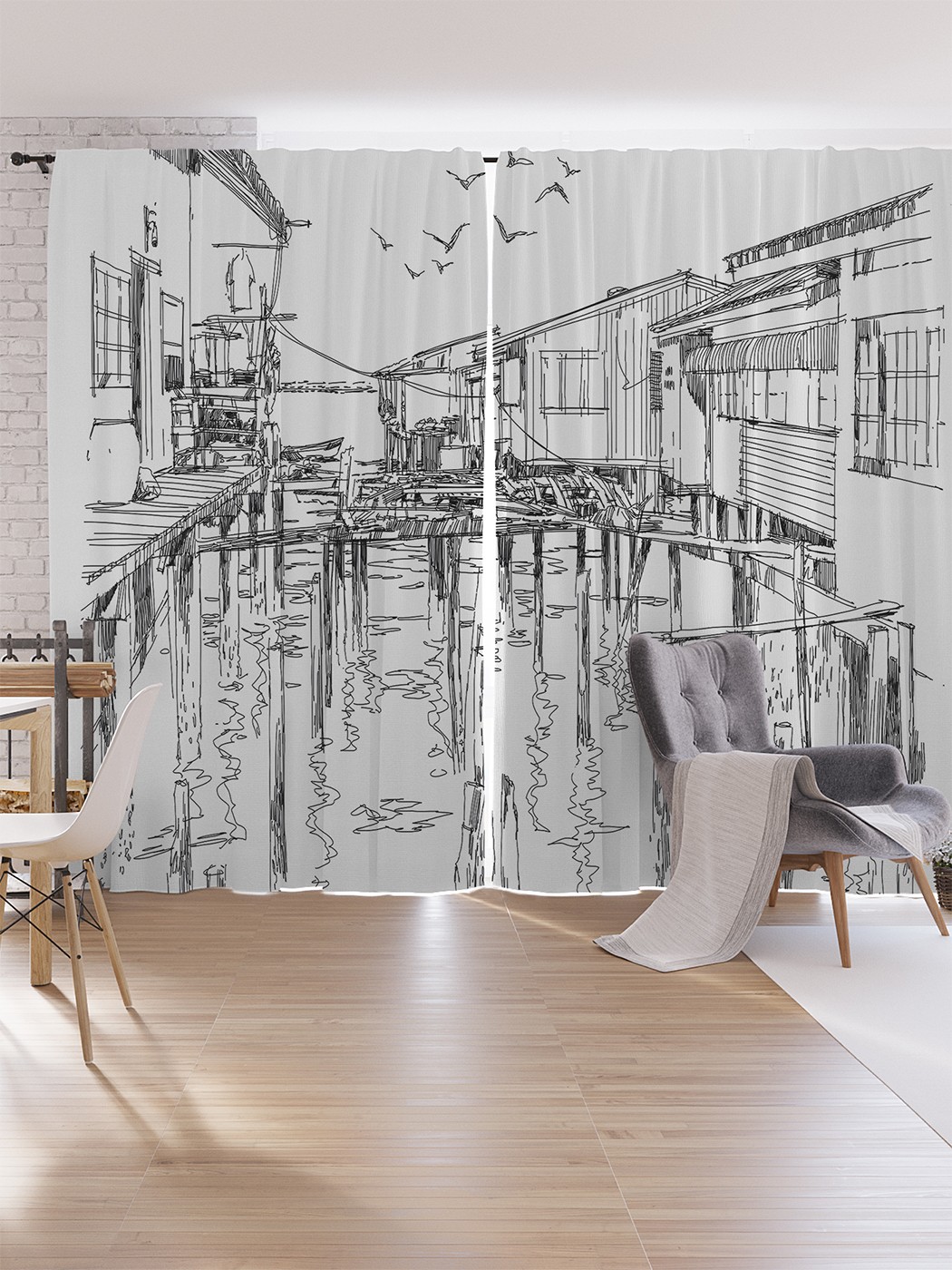 Шторы под лён JoyArty "Зарисовки причала", серия Oxford DeLux, 340х265 см, Зарисовки причала 
Шторы под лён JoyArty "Зарисовки причала", серия Oxford DeLux, 340х265 см, Зарисовки причала