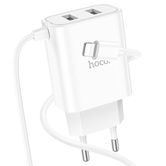 Сетевое зарядное устройство Hoco C103A, 2 USB, встроенный кабель Lightning, 1 м, белое, C103A
Сетевое зарядное устройство Hoco C103A, 2 USB, встроенный кабель Lightning, 1 м, белое, C103A