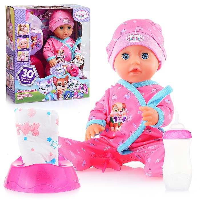 Карапуз Светлана 25 см, Барто А, в боди, пьет, 30 произведений 
Карапуз Светлана 25 см, Барто А, в боди, пьет, 30 произведений