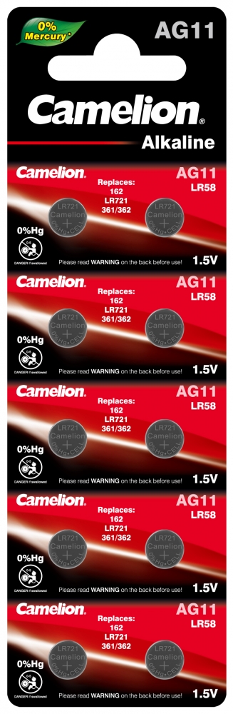 Набор из 10 шт, Батарейка Camelion G11 BL-10 Mercury Free (AG11-BP10(0%Hg), 362A/LR721/16
Набор из 10 шт, Батарейка Camelion G11 BL-10 Mercury Free (AG11-BP10(0%Hg), 362A/LR721/16