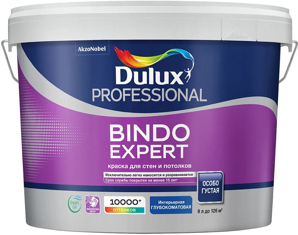 DULUX Bindo Expert base BC под колеровку краска для стен и потолков глубокоматовая (9л), Белый
DULUX Bindo Expert base BC под колеровку краска для стен и потолков глубокоматовая (9л), Белый