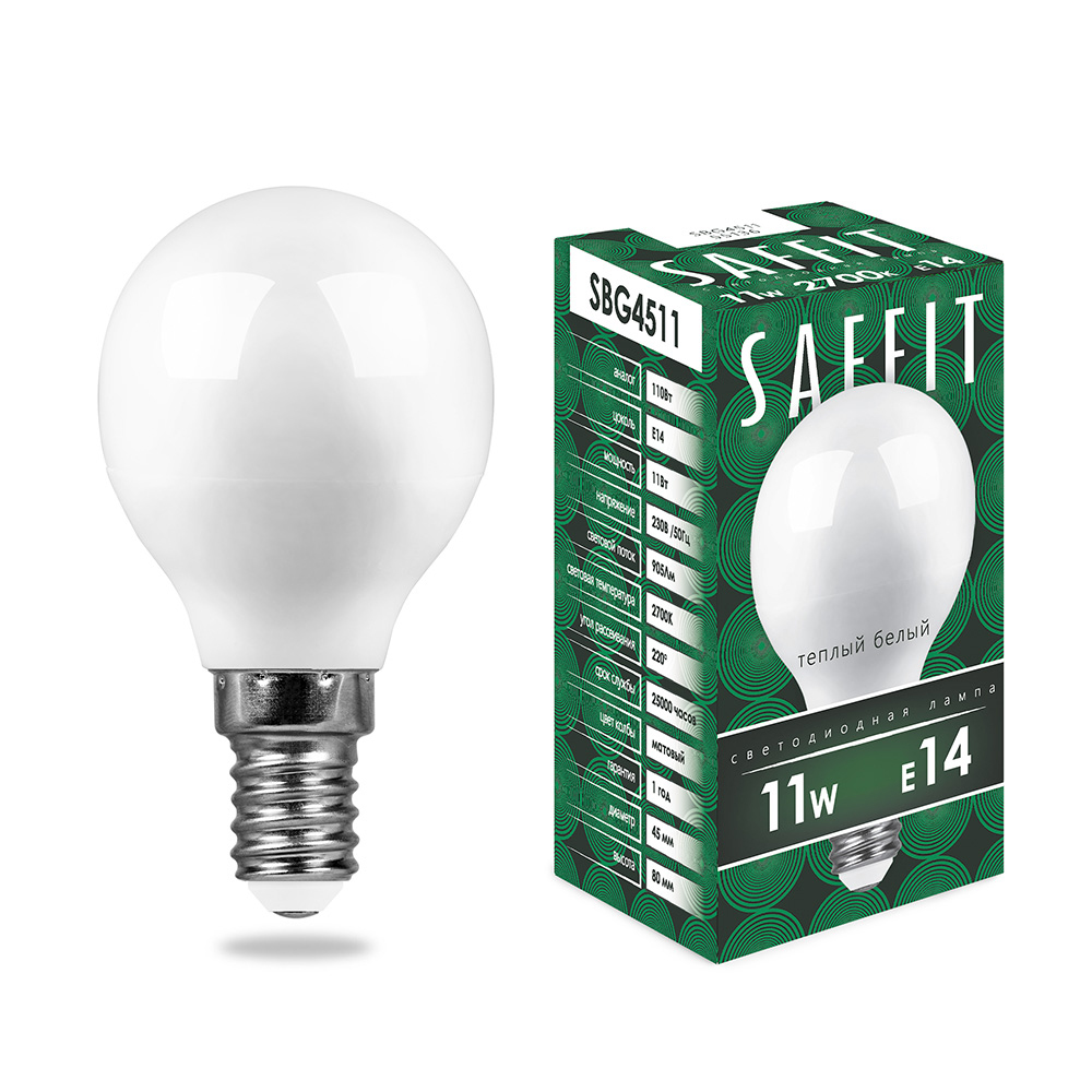 Лампочка светодиодная Saffit SBG4511, 11Вт E14 230V белый теплый, упаковка 10 шт, SBG4511
Лампочка светодиодная Saffit SBG4511, 11Вт E14 230V белый теплый, упаковка 10 шт, SBG4511