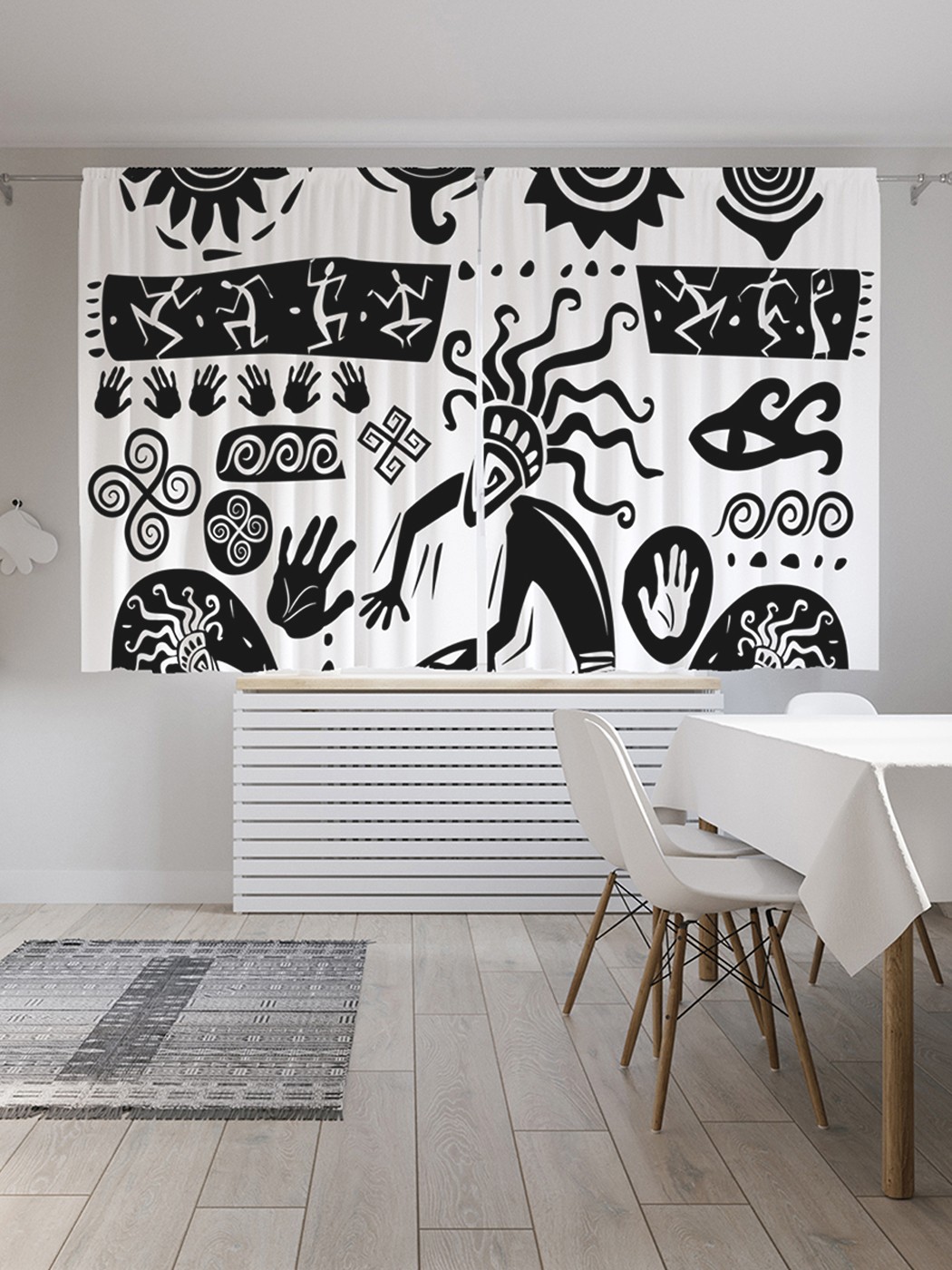 фото Шторы с фотопечатью "африка в символах" из сатена, 290х180 см joyarty