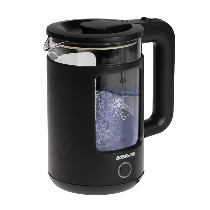 фото Чайник электрический добрыня do-1259b 1,5л 1800вт, стекло/пластик черный