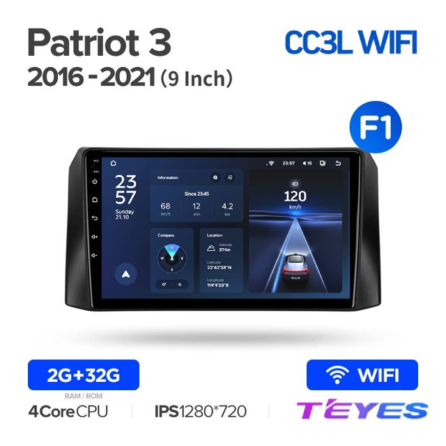 Магнитола Teyes CC3L Wi-Fi 2/32 9" для UAZ Patriot 3 2016-2021 (Тип F1), CC3L Wi-Fi 2/32 9"
Магнитола Teyes CC3L Wi-Fi 2/32 9" для UAZ Patriot 3 2016-2021 (Тип F1), CC3L Wi-Fi 2/32 9"