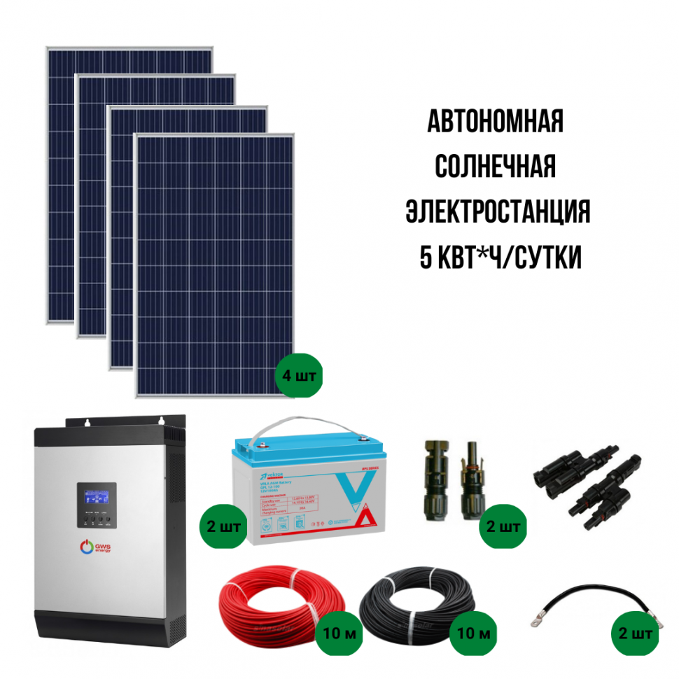 Автономная солнечная электростанция 5 кВт*ч/сутки*, для дачи от 50 м - NEW, ECO1006
Автономная солнечная электростанция 5 кВт*ч/сутки*, для дачи от 50 м - NEW, ECO1006
