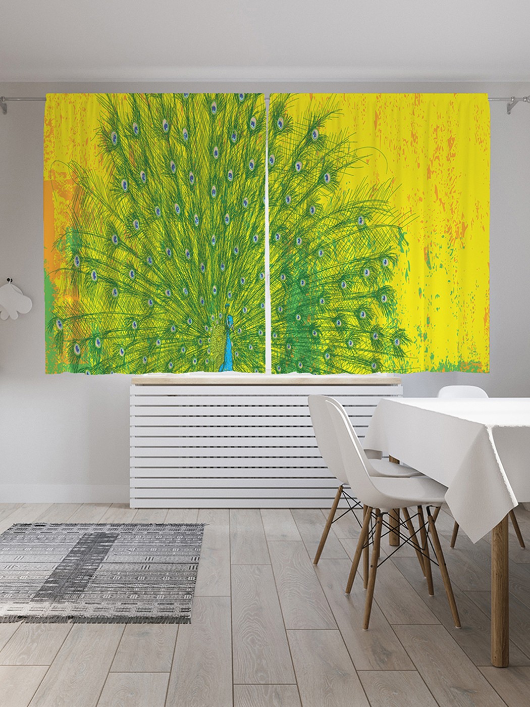 фото Шторы с фотопечатью "кислотный павлин" из сатена, 290х180 см joyarty