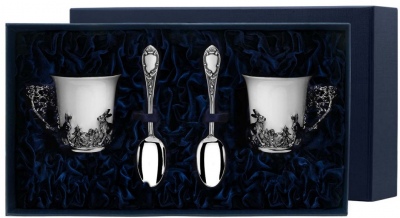 фото Набор чашек кофейных "зайцы"+ ложки из серебра (4 предмета) фабрика серебра "аргента"