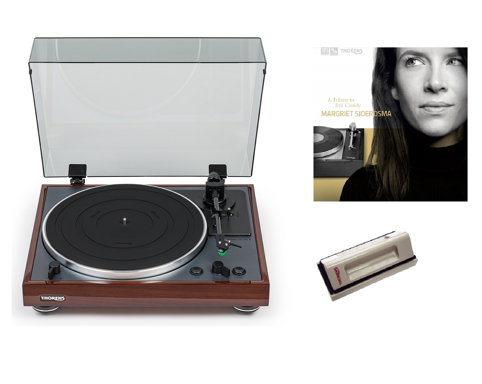 Thorens TD 102 A wood + CLEANING VELVET + LP Margriet Sjoerdsma – A Tribute To Eva Cassidy, TD 102 A wood + CLEANING VELVET + LP Margriet Sjoerdsma – A Tribute To Eva Cassidy
Thorens TD 102 A wood + CLEANING VELVET + LP Margriet Sjoerdsma – A Tribute To Eva Cassidy, TD 102 A wood + CLEANING VELVET + LP Margriet Sjoerdsma – A Tribute To Eva Cassidy
