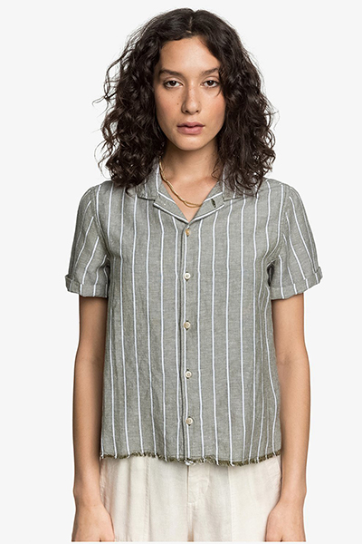 фото Женская льняная рубашка с коротким рукавом womens quiksilver, белый, m quicksilver