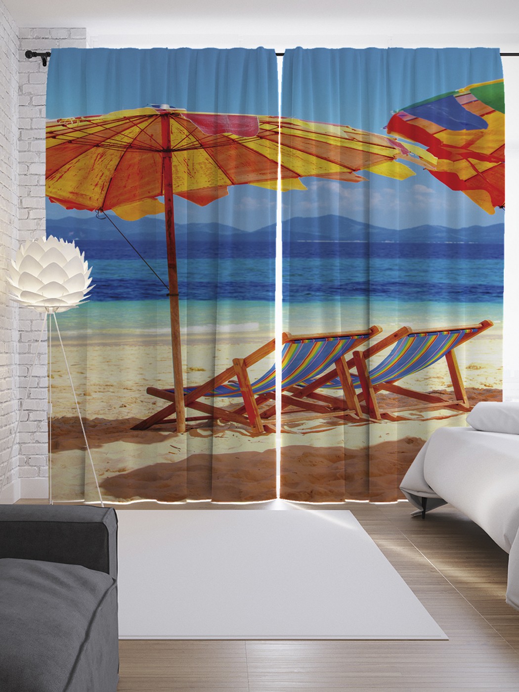 фото Шторы с фотопечатью "загар в теплых краях" из сатена, 290х265 см joyarty
