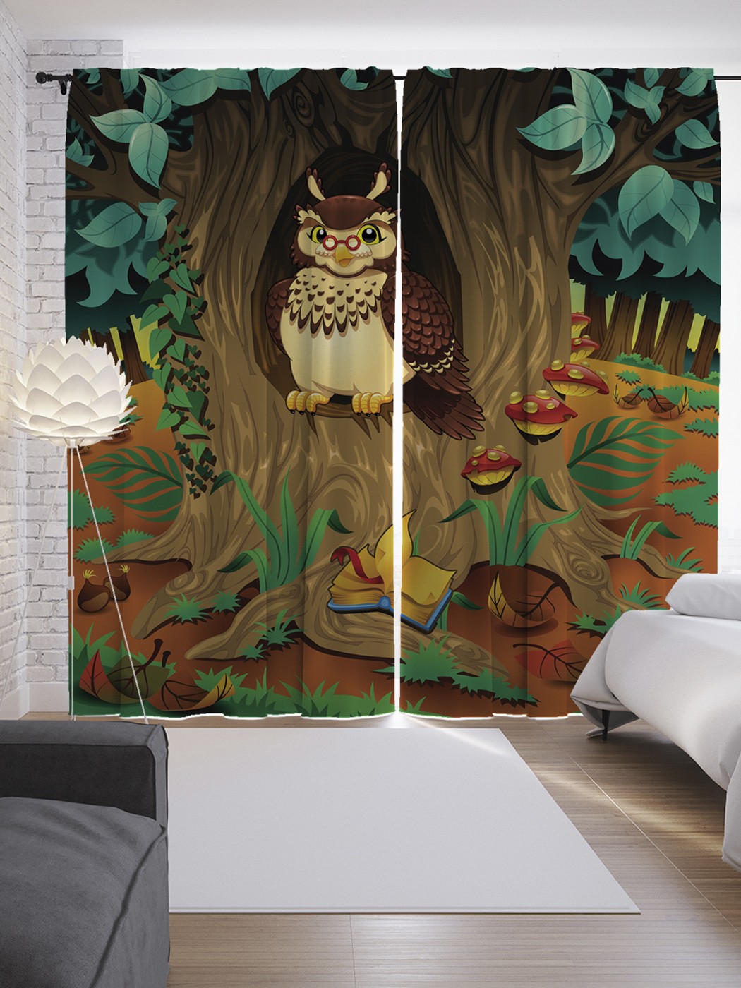 фото Шторы с фотопечатью "мудрая сова" из сатена, 290х265 см joyarty