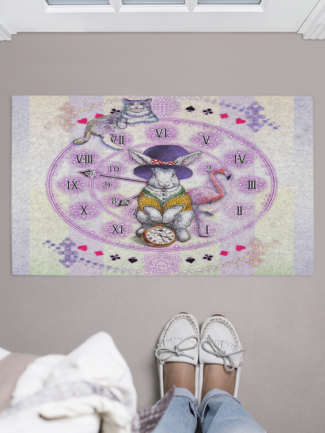фото Придверный коврик joyarty "часы кролика" для обуви 75x45 см
