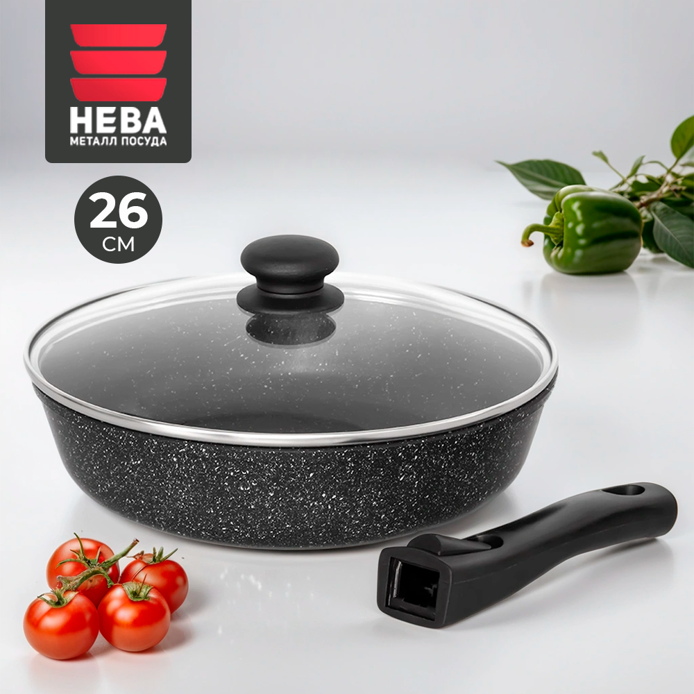 Сковорода Нева Металл Посуда мраморная антипригарная, с крышкой и съёмной ручкой 26 см, Черный, серия Мраморная 0
Сковорода Нева Металл Посуда мраморная антипригарная, с крышкой и съёмной ручкой 26 см, Черный, серия Мраморная 0