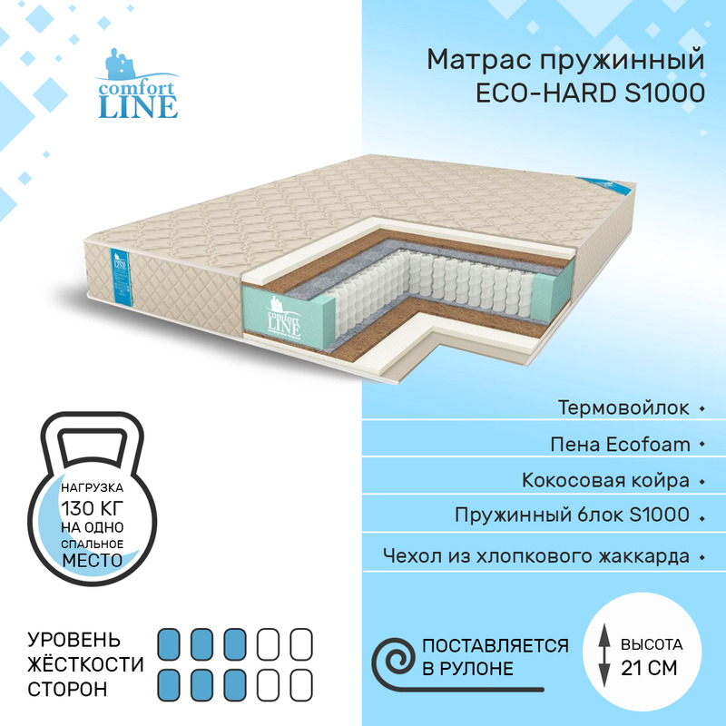 Матрас пружинный Comfort Line Eco Hard S1000 155х190, высота 21 см, Eco Hard S1000
Матрас пружинный Comfort Line Eco Hard S1000 155х190, высота 21 см, Eco Hard S1000