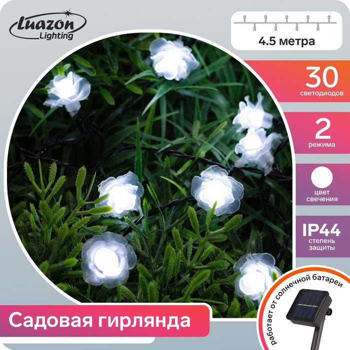 Гирлянда «Нить» 4.5 м с насадками «Розы», IP44, тёмная нить, 30 LED, свечение белое, 2 реж
Гирлянда «Нить» 4.5 м с насадками «Розы», IP44, тёмная нить, 30 LED, свечение белое, 2 реж