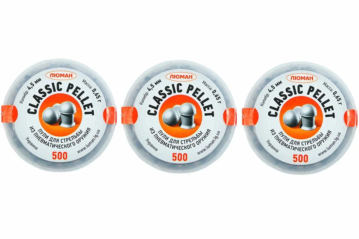 Пули пневматические Люман Classic Pellets 4,5 мм 0,65 грамма (3 банки по 500 шт), Серый
Пули пневматические Люман Classic Pellets 4,5 мм 0,65 грамма (3 банки по 500 шт), Серый