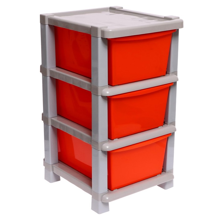 Комод 3-х секционный, красные ящики, цвет серый 
Комод 3-х секционный, красные ящики, цвет серый