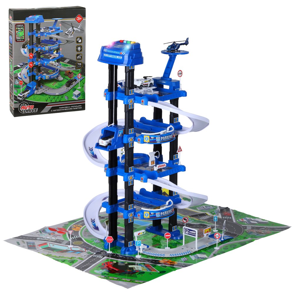 фото Детский игровой набор парковка auto drive полиция, лифт/транспорт/коврик, jb0404632