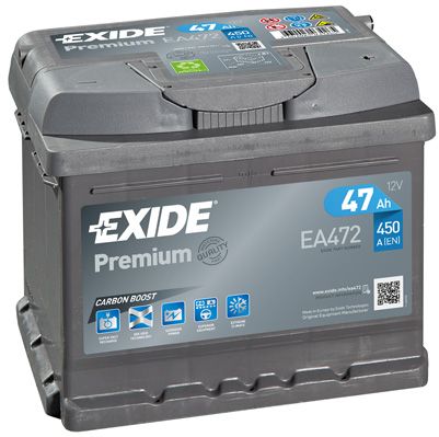 фото Exide ea472 premium аккумуляторная батарея 19.5/17.9 евро 47ah 450a 207/175/175 carbon boo