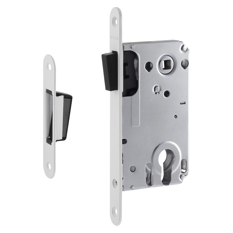 фото Замок врезной магнитный под цилиндр нора-м 25м-85 мм с ответной планкой, белый