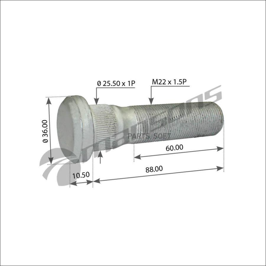Шпилька Ступицы Колеса !M22x1.5x98/88 Volvo Fh12/Fh16/Fm9/Fm12/Fm13 Mansons арт. 900013
Шпилька Ступицы Колеса !M22x1.5x98/88 Volvo Fh12/Fh16/Fm9/Fm12/Fm13 Mansons арт. 900013