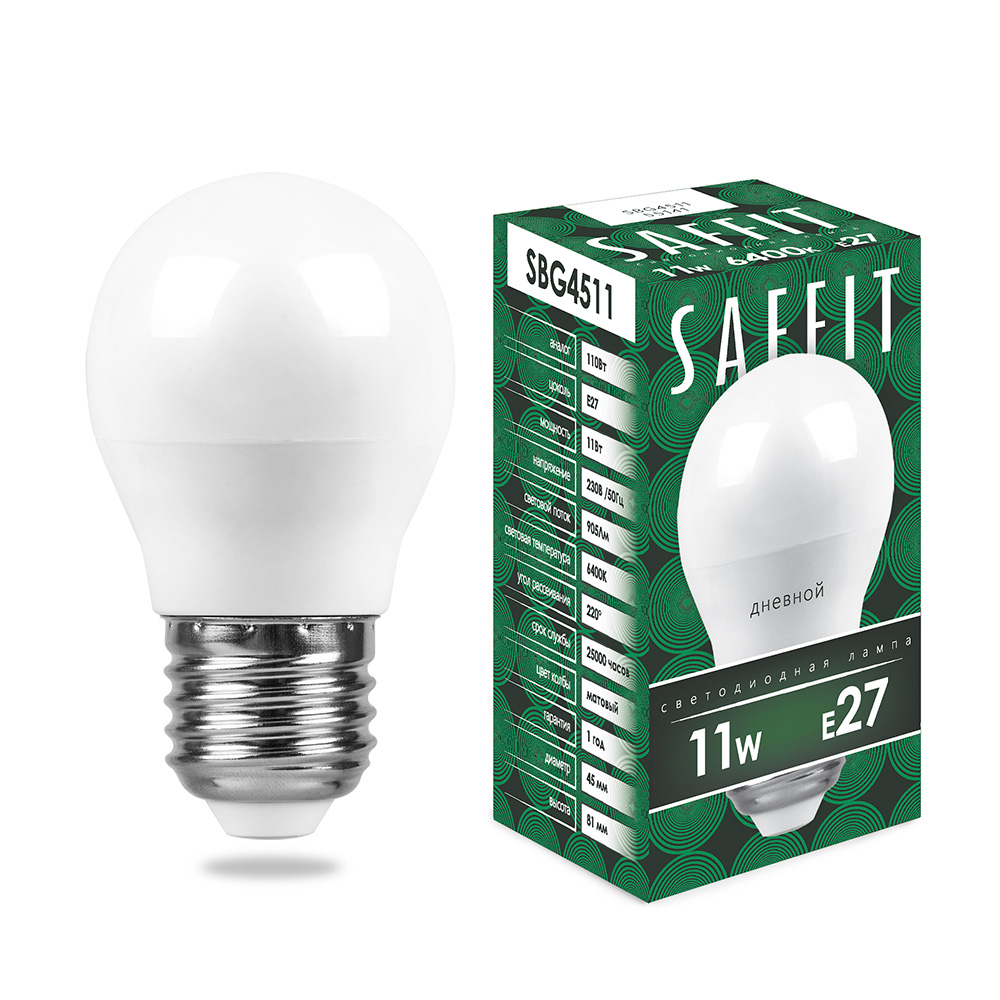 Лампочка светодиодная Saffit SBG4511, 11Вт E27 230V дневной, упаковка 10 шт, 55141, SBG4511
Лампочка светодиодная Saffit SBG4511, 11Вт E27 230V дневной, упаковка 10 шт, 55141, SBG4511