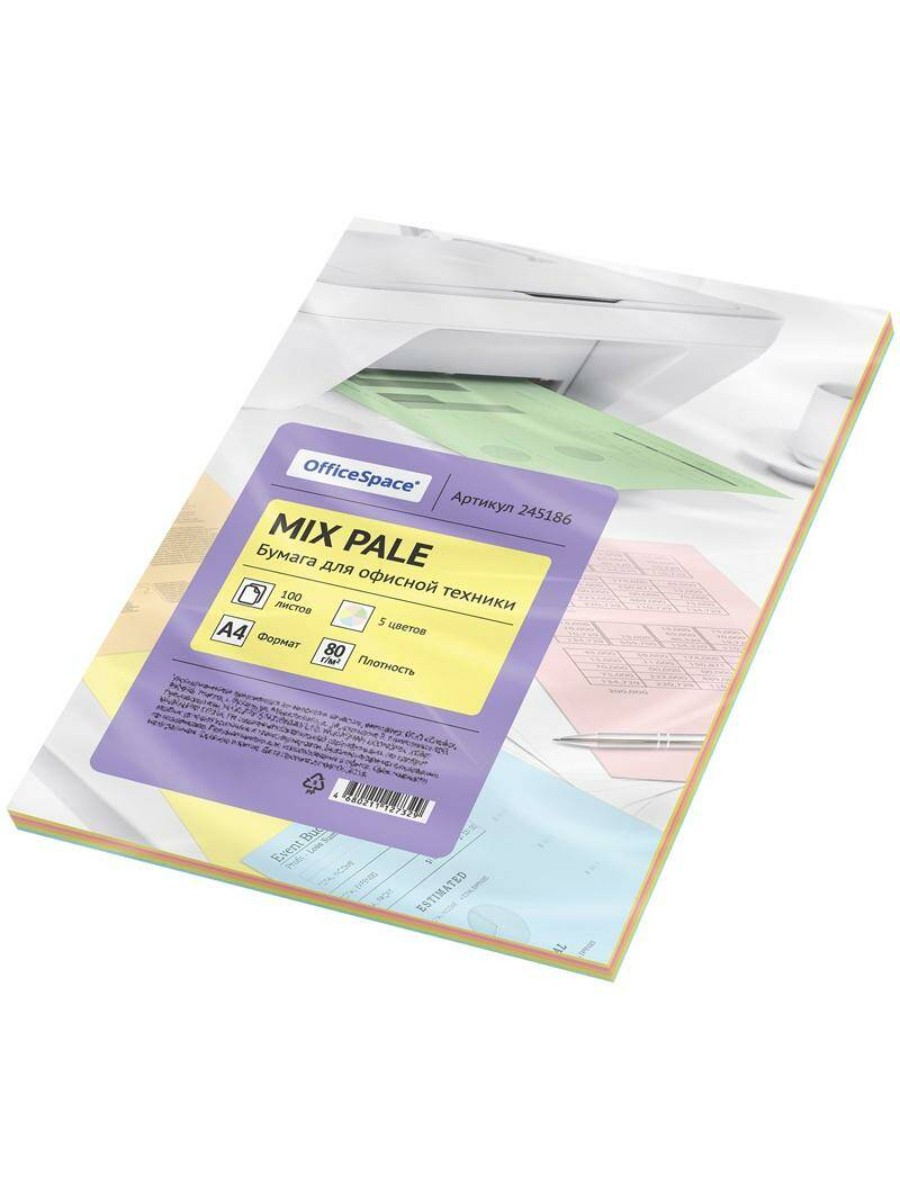 Бумага цветная OfficeSpace Pale mix, А4, 80 г/м2, 100 листов, 5 цветов (245186), Разноцветный, Pale mix, А4, 80 г/м2, 100 листов, 5 цветов
Бумага цветная OfficeSpace Pale mix, А4, 80 г/м2, 100 листов, 5 цветов (245186), Разноцветный, Pale mix, А4, 80 г/м2, 100 листов, 5 цветов