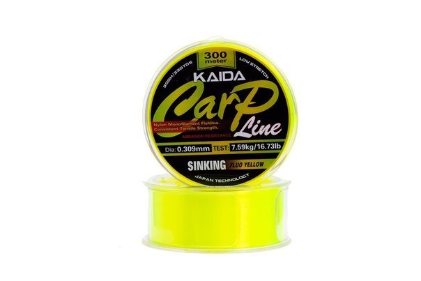 фото Леска флюрокарбоновая kaida carp line neon 0,29 мм, 300 м, 6,56 кг, yellow