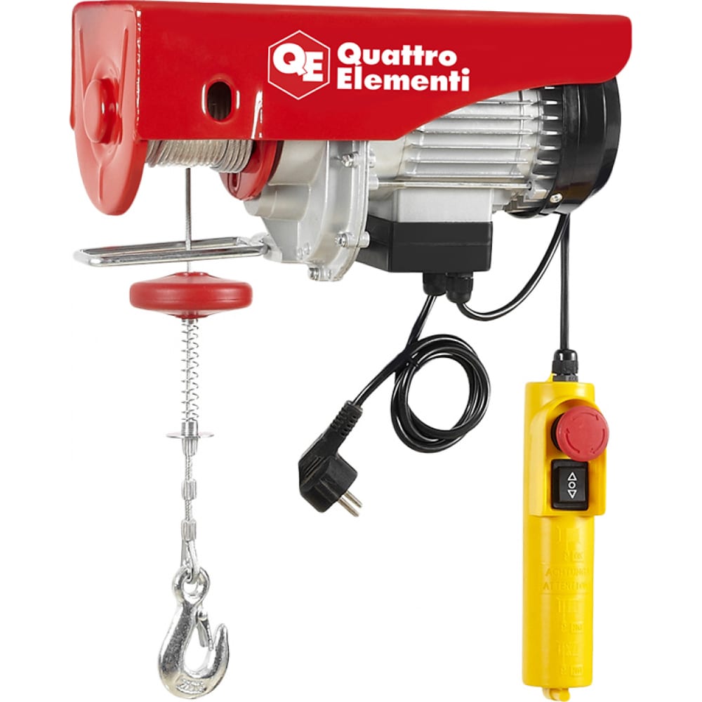 Электрическая таль QUATTRO ELEMENTI TL-500 1100 Вт, 250/500 кг, трос 12 м, блок полиспаст
Электрическая таль QUATTRO ELEMENTI TL-500 1100 Вт, 250/500 кг, трос 12 м, блок полиспаст