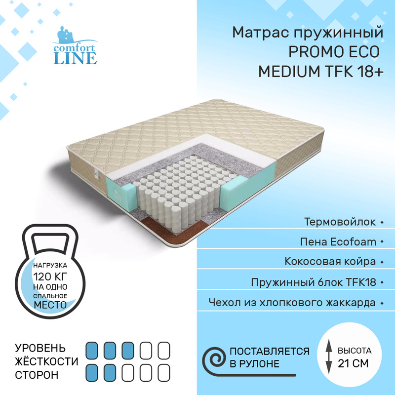 Матрас пружинный Comfort Line Promo Eco-Medium TFK 18+ 145х195, высота 21 см, Promo Eco-Medium TFK18+
Матрас пружинный Comfort Line Promo Eco-Medium TFK 18+ 145х195, высота 21 см, Promo Eco-Medium TFK18+