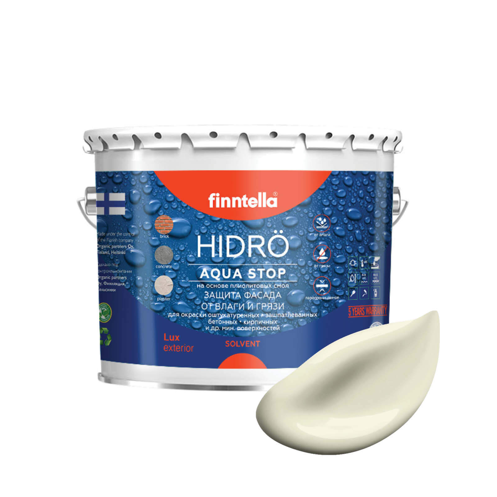 Краска HIDRO, KERMAINEN Жёлто-белый, 2,7л, HIDRO самоочищающаяся фасадная со свойствами лотоса, плиолит-полиуретановая
Краска HIDRO, KERMAINEN Жёлто-белый, 2,7л, HIDRO самоочищающаяся фасадная со свойствами лотоса, плиолит-полиуретановая