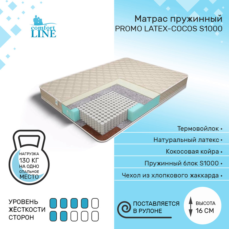 Матрас пружинный Comfort Line Promo Latex-Cocos S1000 160х195, высота 16 см, Promo Latex-Cocos S1000
Матрас пружинный Comfort Line Promo Latex-Cocos S1000 160х195, высота 16 см, Promo Latex-Cocos S1000
