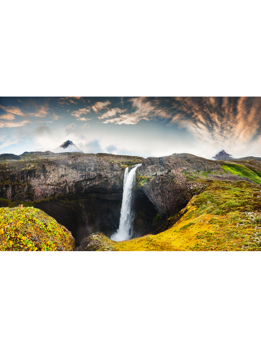 фото Постер drabs a2 панорамный вид на красивый водопад на острове диско, гренландия
