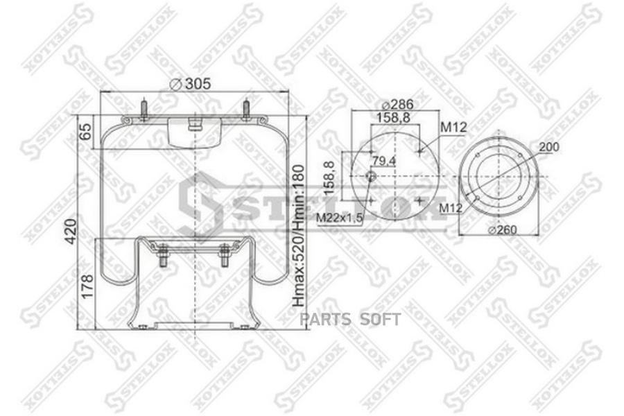 Пневмоподушка со стак 4шп.M12. 1отв.шт.M22. Порш стальн.4отв.M12 SAF/ROR/Trailor/Volvo
Пневмоподушка со стак 4шп.M12. 1отв.шт.M22. Порш стальн.4отв.M12 SAF/ROR/Trailor/Volvo