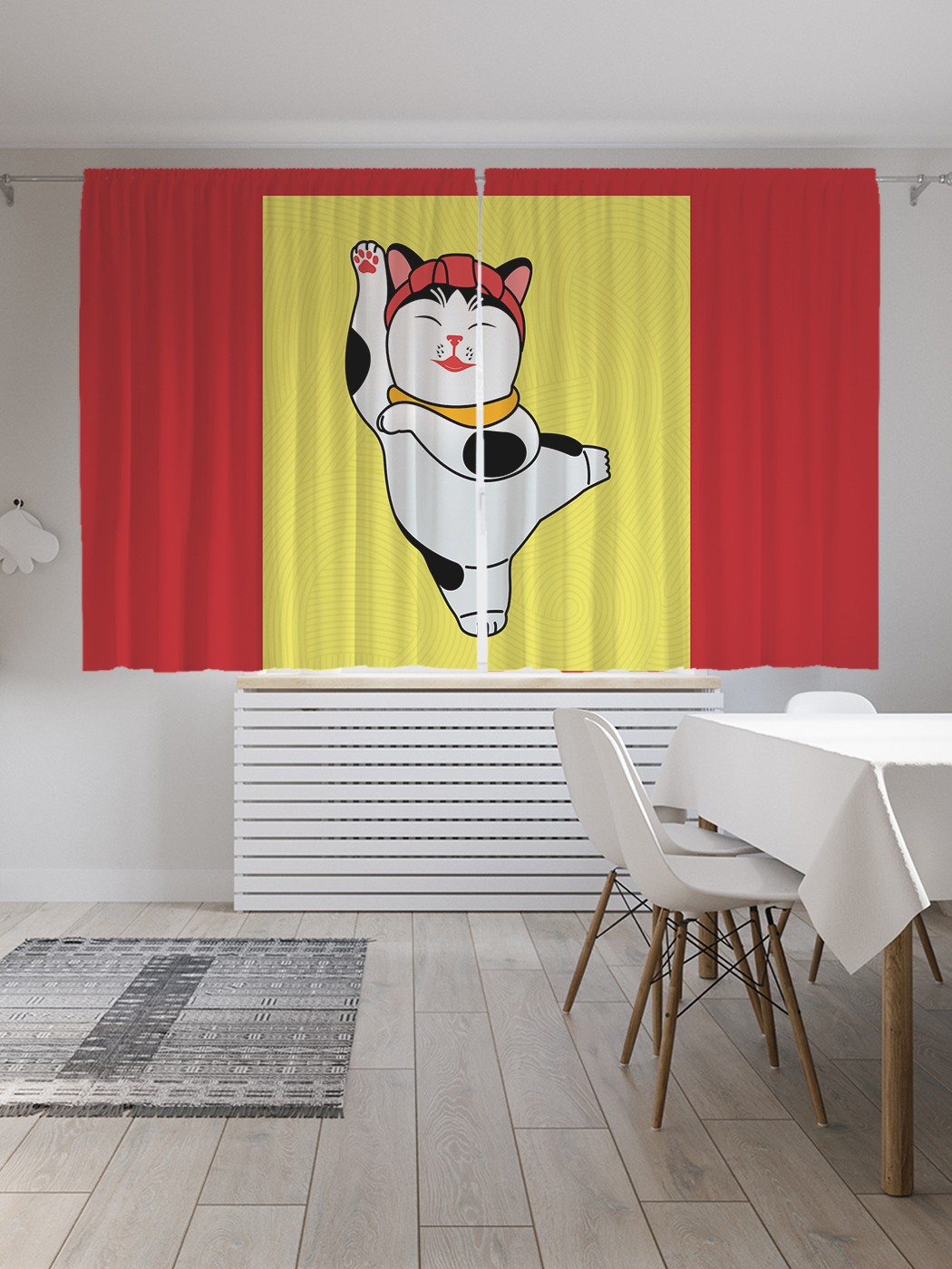 фото Классические шторы joyarty "манеки-неко йога", серия oxford delux, 2 полотна 145x180 см