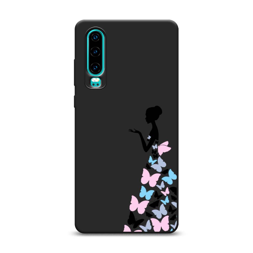 фото Матовый силиконовый чехол "платье из бабочек" на huawei p30 awog
