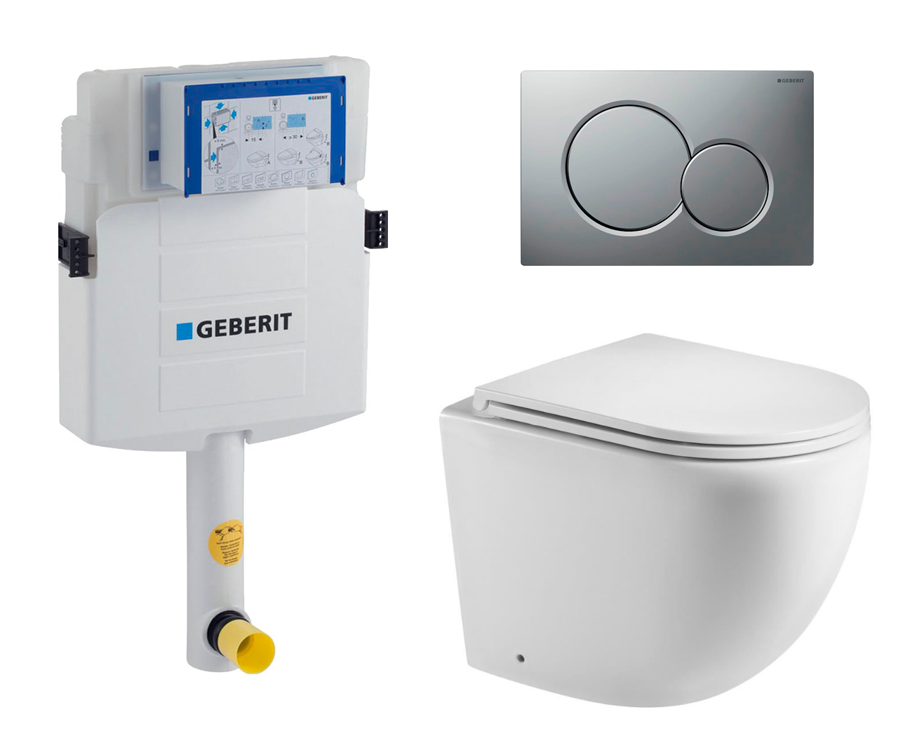 Комплект: смывной бачок Geberit Duofix + унитаз Merzbach + кнопка матовый хром, 535662
Комплект: смывной бачок Geberit Duofix + унитаз Merzbach + кнопка матовый хром, 535662