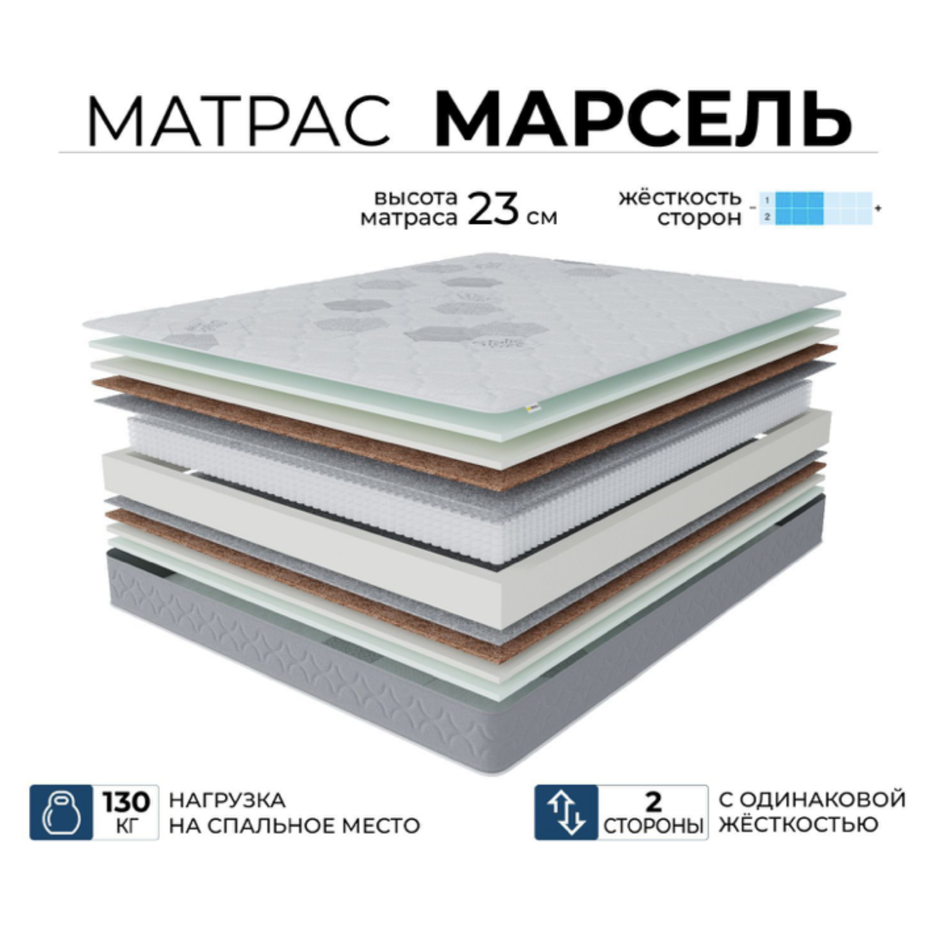 Ортопедический матрас Beneli Марсель, независимые пружины, кокосовая койра, 80х200, Серый, Марсель
Ортопедический матрас Beneli Марсель, независимые пружины, кокосовая койра, 80х200, Серый, Марсель