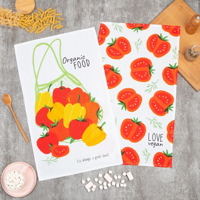 Набор кухонных полотенец Доляна Love vegan, 35х60см-2шт, 100% хл, Зеленый, Organic food Доляна
Набор кухонных полотенец Доляна Love vegan, 35х60см-2шт, 100% хл, Зеленый, Organic food Доляна