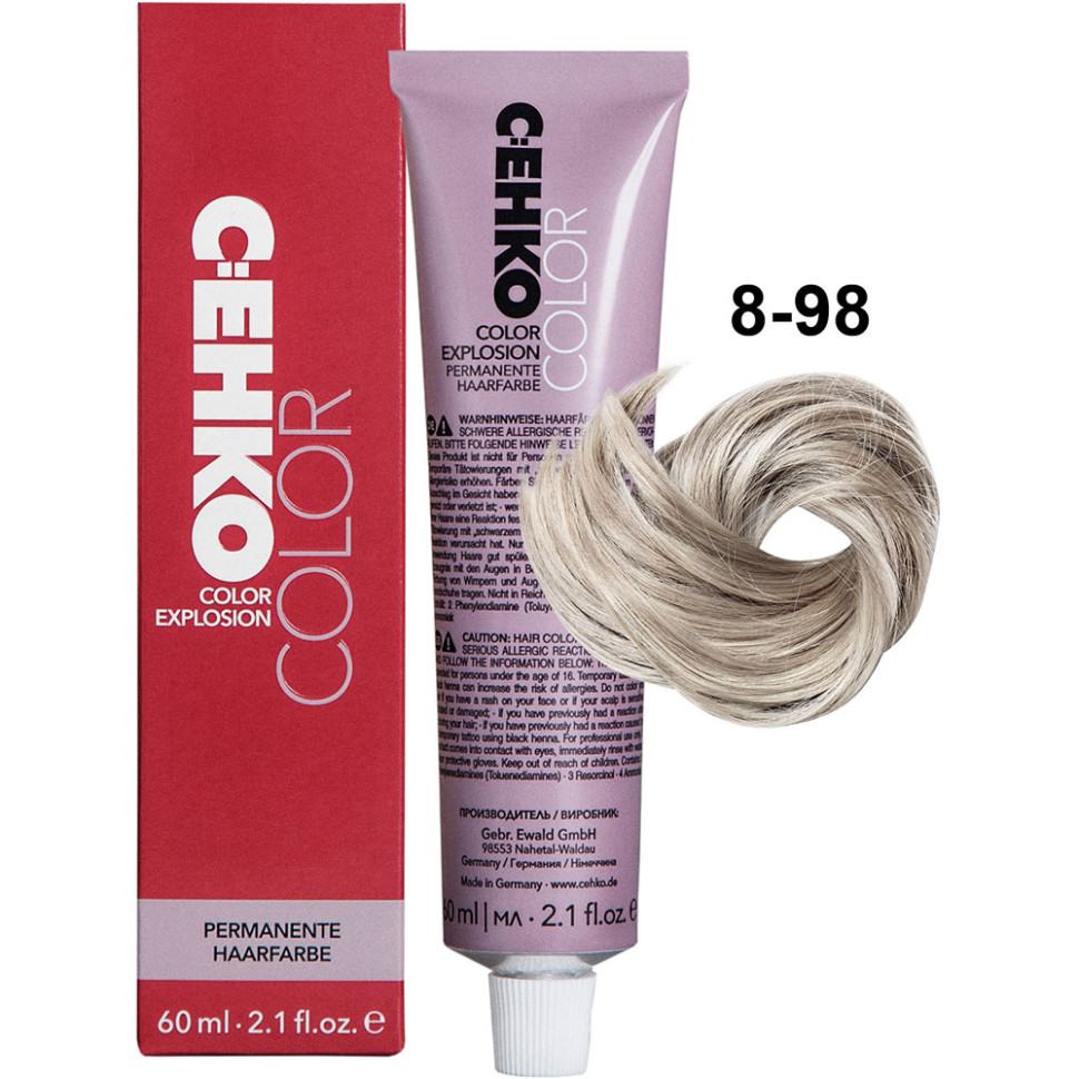 Крем-краска для волос C:ehko Color Explosion 8-98 светлый блондин сандре-фиолетовый 60 мл, Блонд;фиолетовый
Крем-краска для волос C:ehko Color Explosion 8-98 светлый блондин сандре-фиолетовый 60 мл, Блонд;фиолетовый