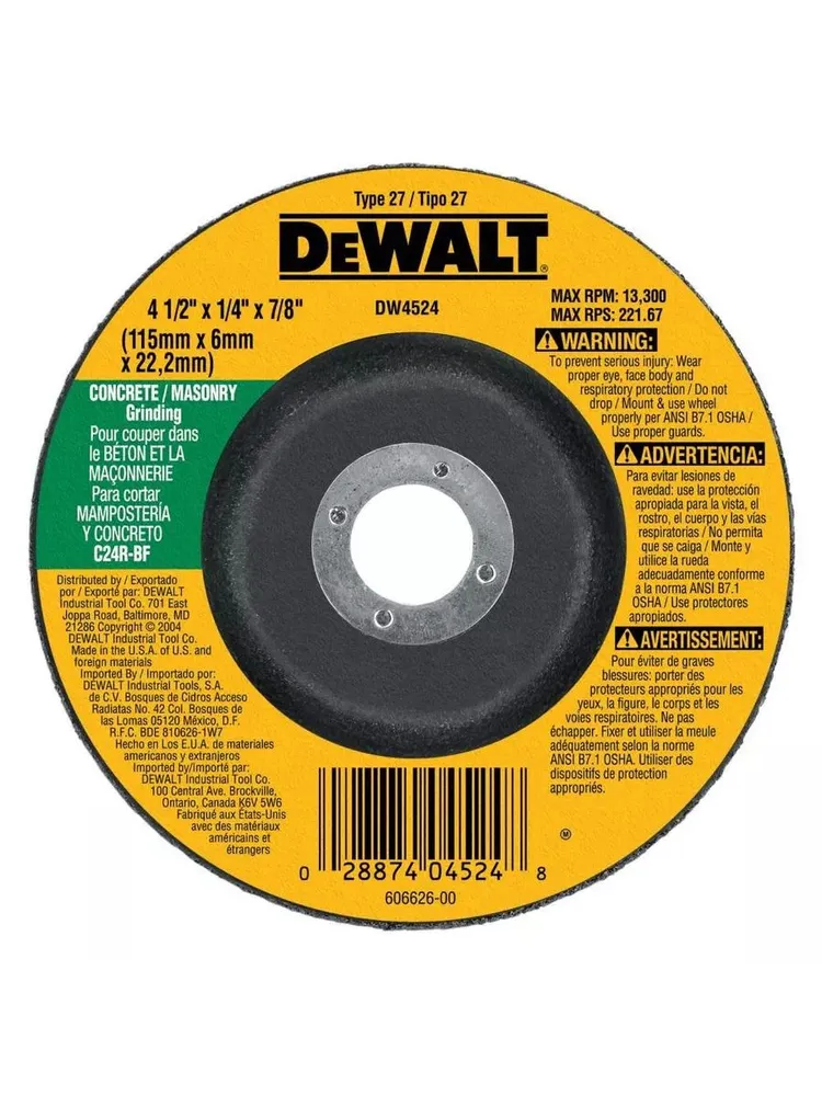 Шлифовальный диск по камню и цементу Dewalt DW4524 115х6х22,2 мм
Шлифовальный диск по камню и цементу Dewalt DW4524 115х6х22,2 мм