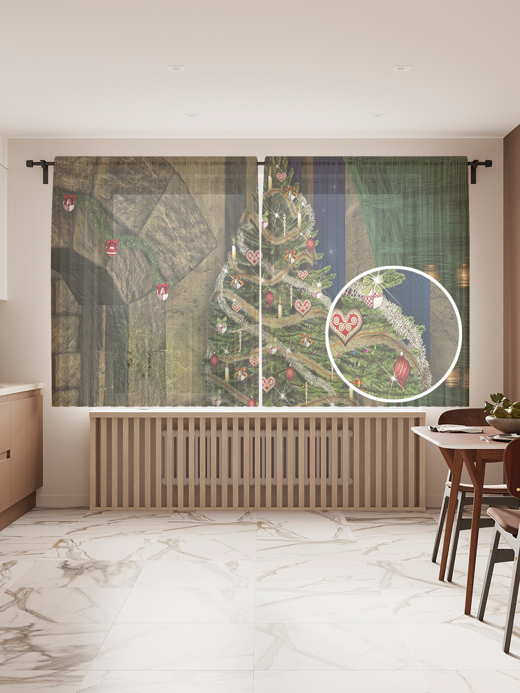 Фототюль JoyArty "Елка у камина", 145x180 см (2 полотна со шторной лентой + 50 крючков), Елка у камина 
Фототюль JoyArty "Елка у камина", 145x180 см (2 полотна со шторной лентой + 50 крючков), Елка у камина