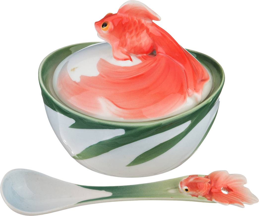 фото Икорница lefard с крышкой и ложкой золотая рыбка 10х10х9 см