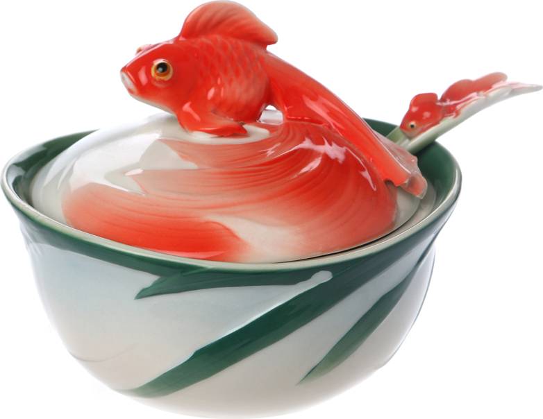 фото Икорница lefard с крышкой и ложкой золотая рыбка 10х10х12 см