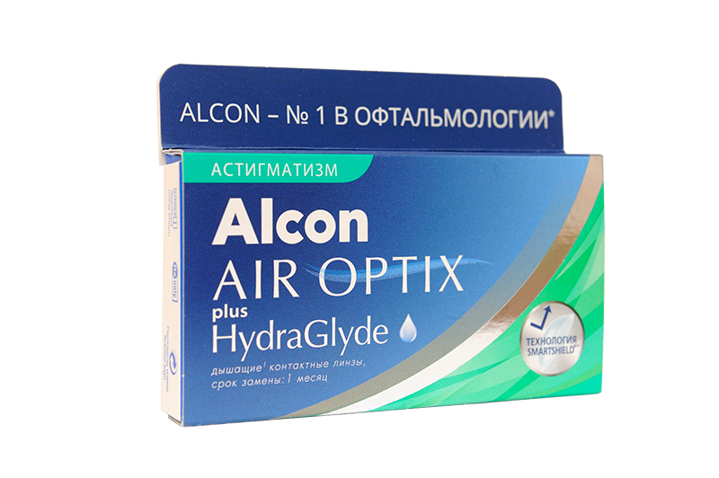 фото Контактные линзы alcon air optix plus hydraglyde astigmatism 3 линзы r 8,7 -1.75/-1,25/20