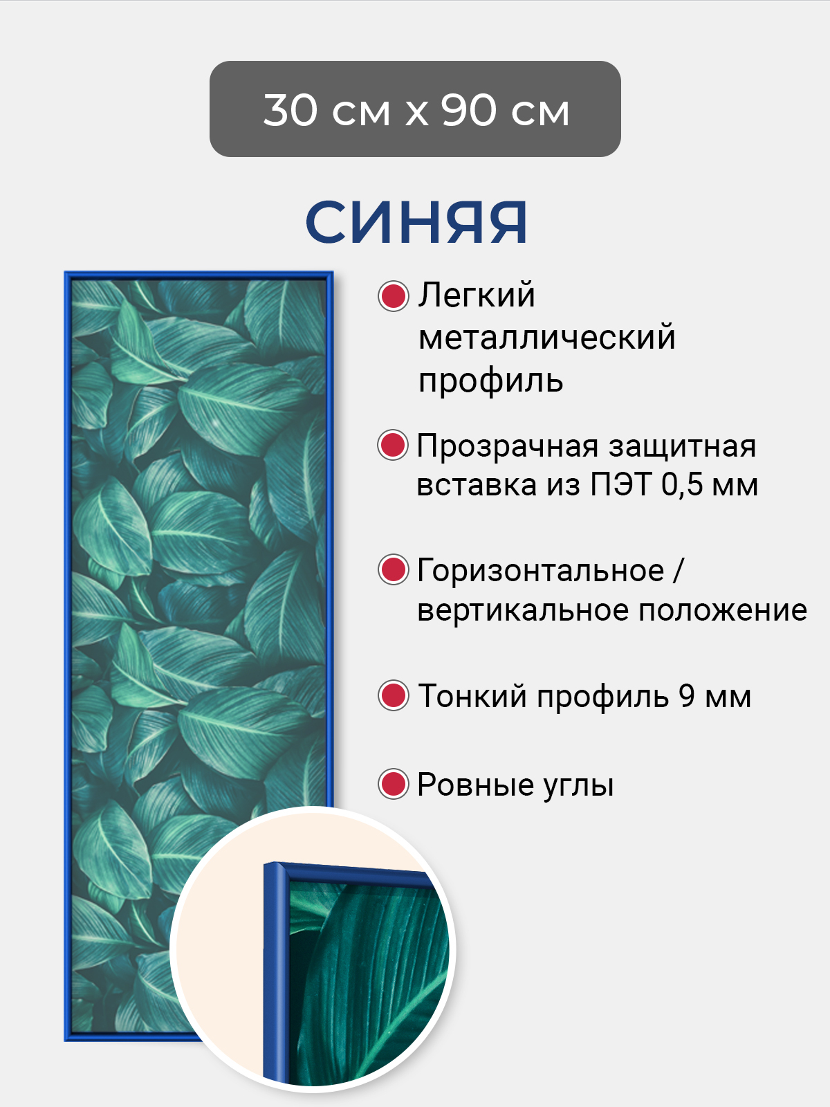 Фоторамка Первое ателье "Синяя алюминиевая рамка 30х90 см" для фотографий, Синий, фоторамка прямоугольная
Фоторамка Первое ателье "Синяя алюминиевая рамка 30х90 см" для фотографий, Синий, фоторамка прямоугольная