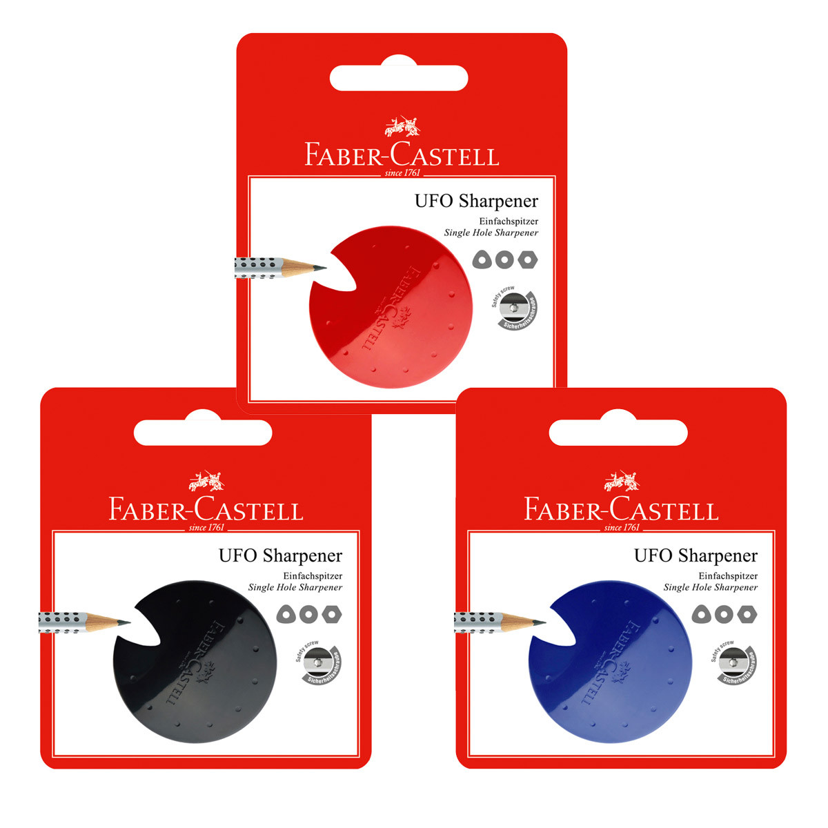 Точилка пластиковая Faber-Castell Ufo в блистере, ассорти красная, черная или синяя, Разноцветный
Точилка пластиковая Faber-Castell Ufo в блистере, ассорти красная, черная или синяя, Разноцветный